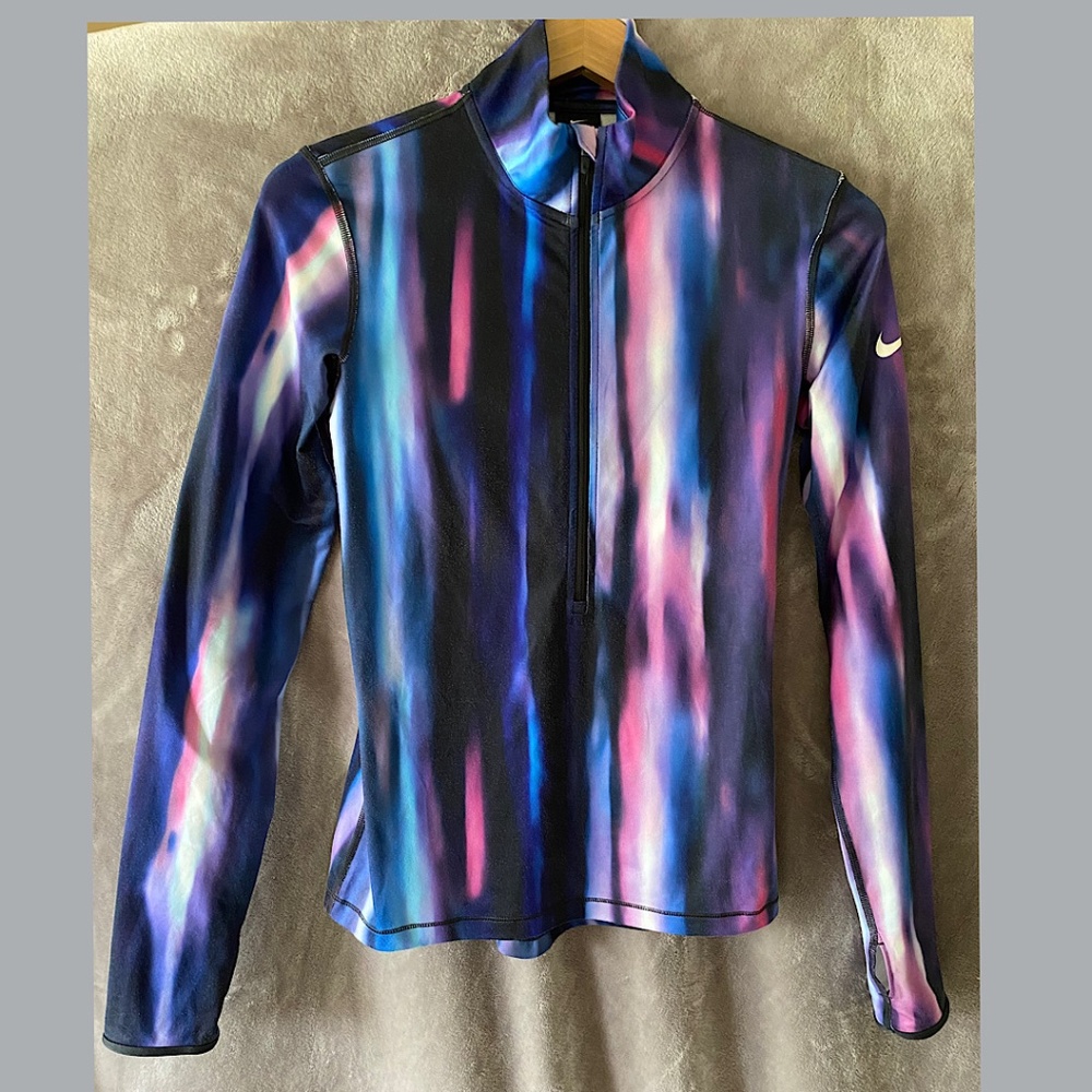 🎉NikePro Dri-Fit Front Zip Pullover, Size Small, Blue/Pink/White Tie Dye
